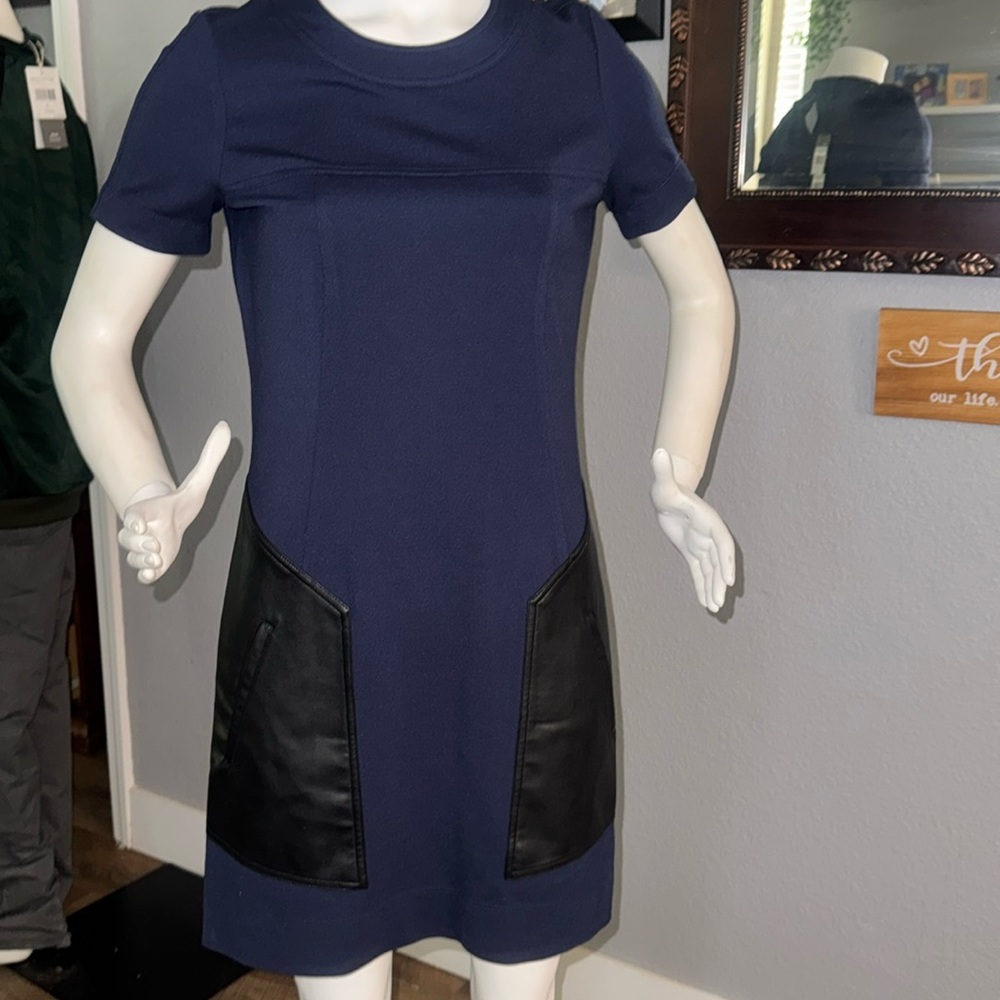 BCBG Womens Max Azria Chrissie Dress Faux Leather Pockets XS $148